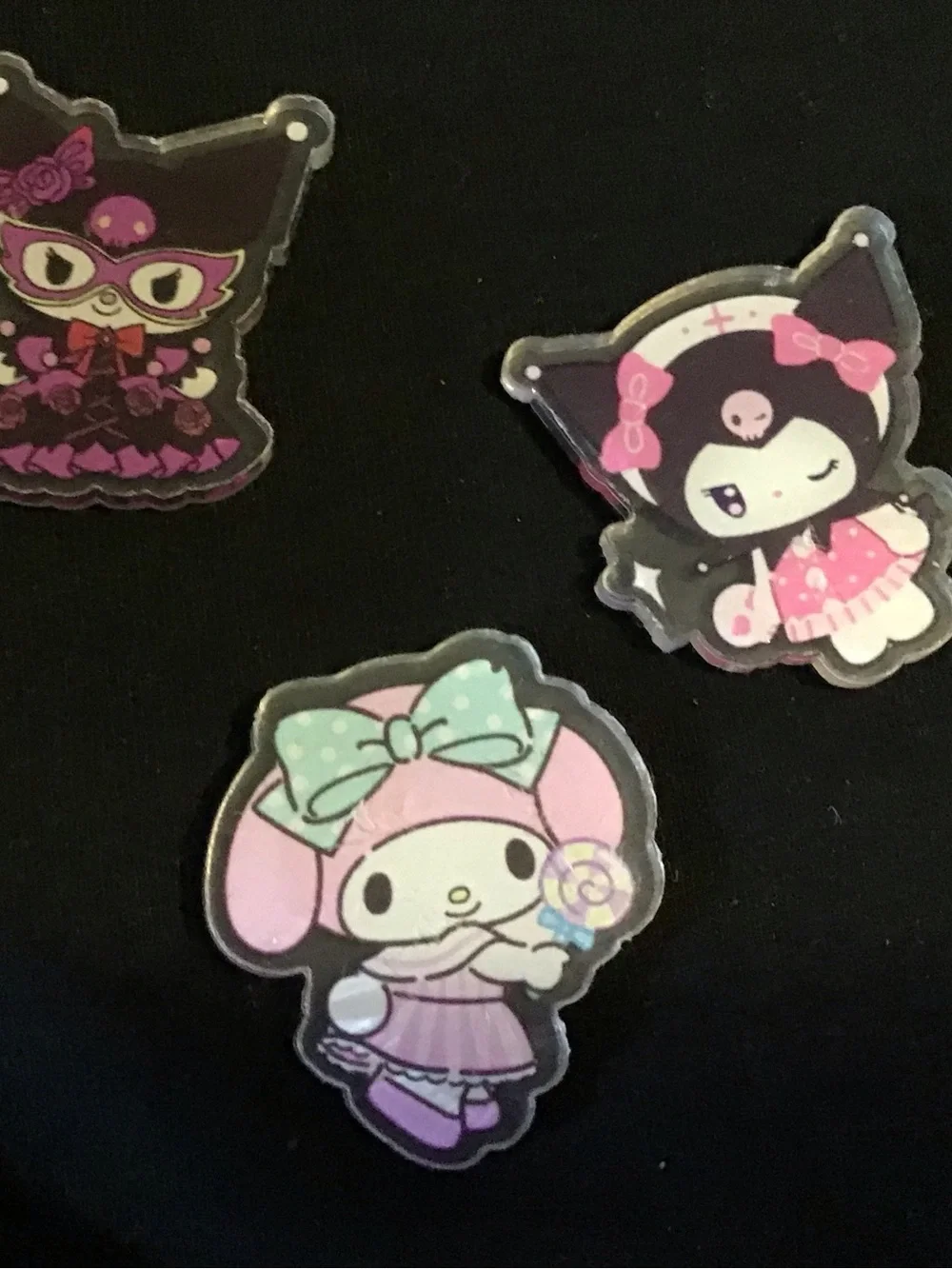 Sanrio Character Acrylic magnet set. - Assorted Pink Purple Black Designs